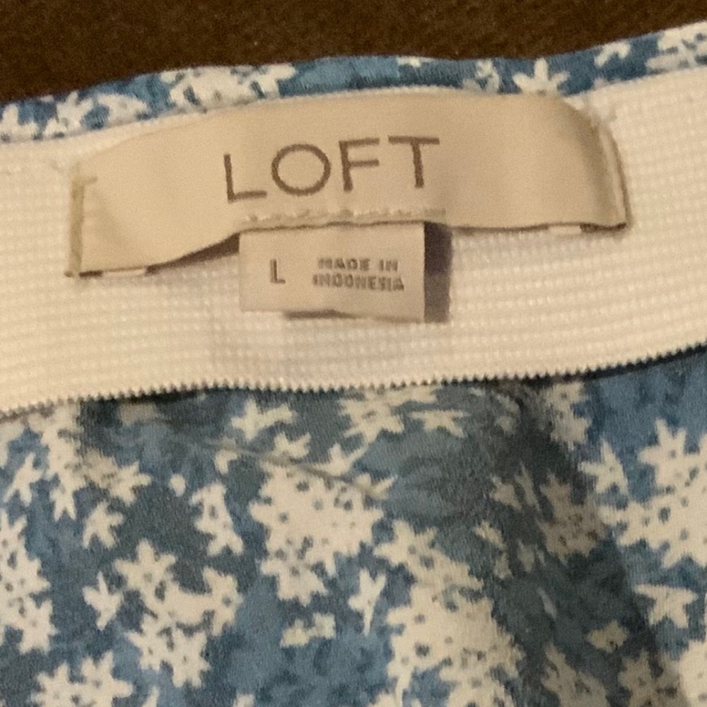 Loft Blue White L Floral Skirt Pull on Elastic Waist Scandi Girl Normcore - Picture 3 of 8